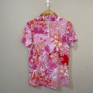 IBKUL Womens Pink Floral Zebra Print IceFil Quarter Zip Sun Shirt Large UPF 50+